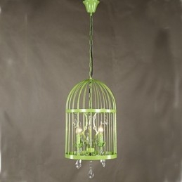 Lampadario vintage in cristallo con gabbia in ferro per scale