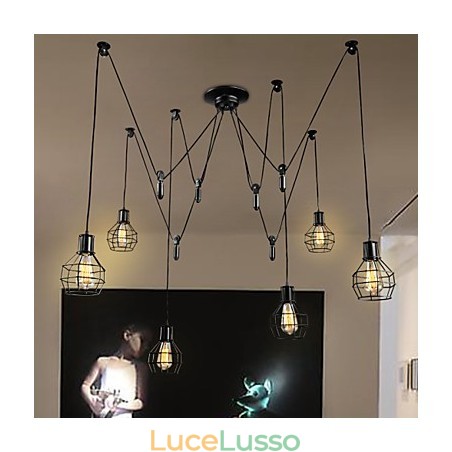Lampada a sospensione in metallo Country Designers a 6 luci Lampada a sospensione in metallo Country Designers a 6 luci