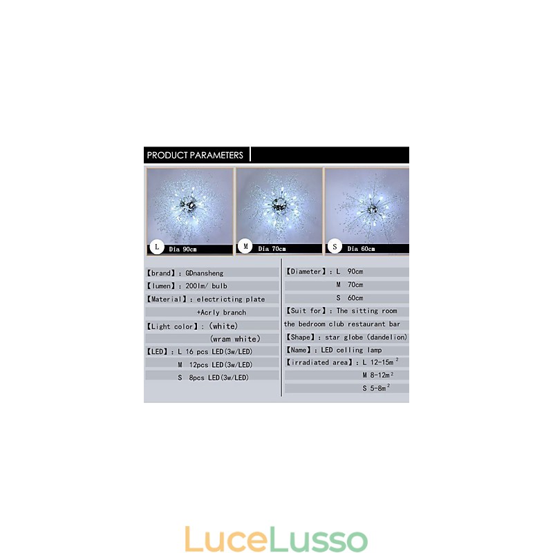 Lampada a sospensione in cristallo mitato G4 in acciaio inossidabile diam. 90 cm