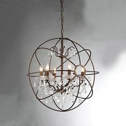 Lampadario in metallo con pittura di cristallo vintage