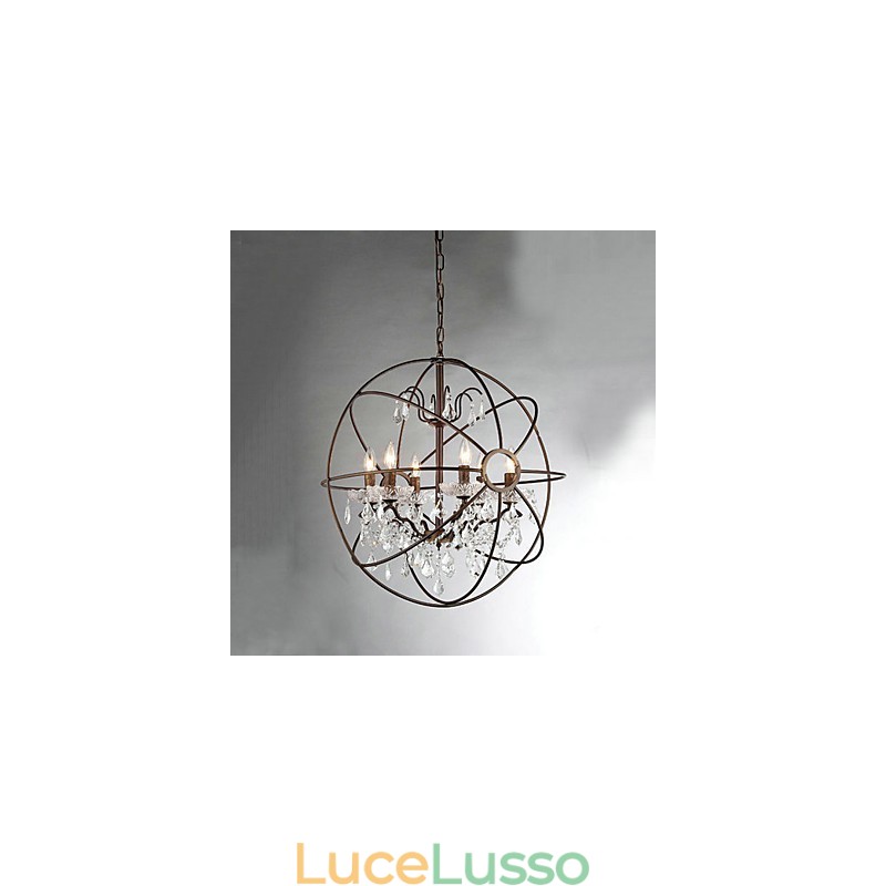 Lampadario in metallo con pittura di cristallo vintage