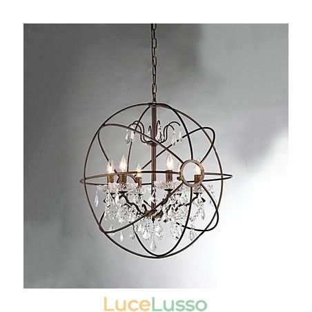 Lampadario in metallo con pittura di cristallo vintage Lampadario in metallo con pittura di cristallo vintage
