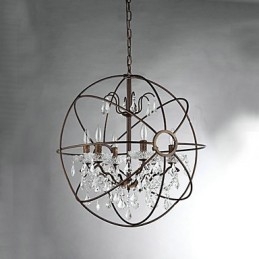Lampadario in metallo con pittura di cristallo vintage