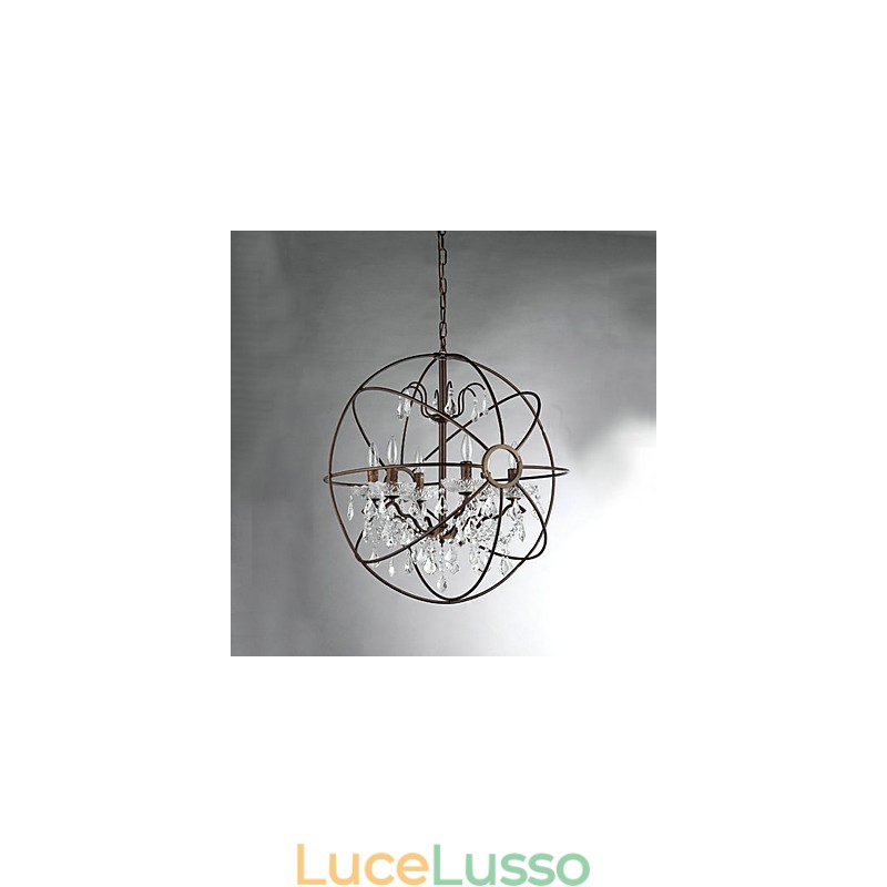 Lampadario in metallo con pittura di cristallo vintage