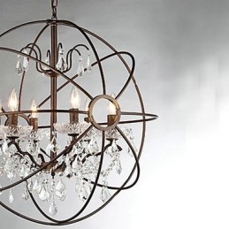 Lampadario in metallo con pittura di cristallo vintage