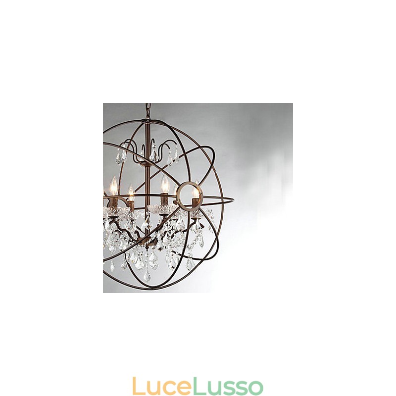 Lampadario in metallo con pittura di cristallo vintage