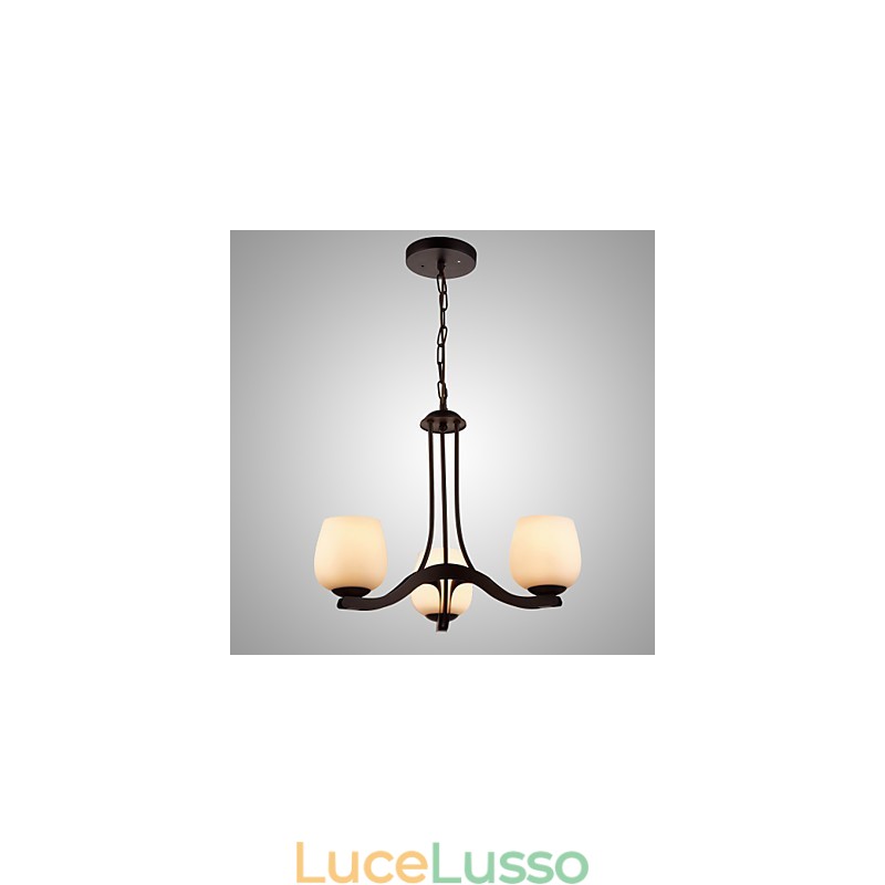 Lampadario in ferro dipinto con paralume in vetro Lampada classica a 3 teste