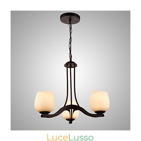 Lampadario in ferro dipinto con paralume in vetro Lampada classica a 3 teste Lampadario in ferro dipinto con paralume in vetro Lampada classica a 3 teste