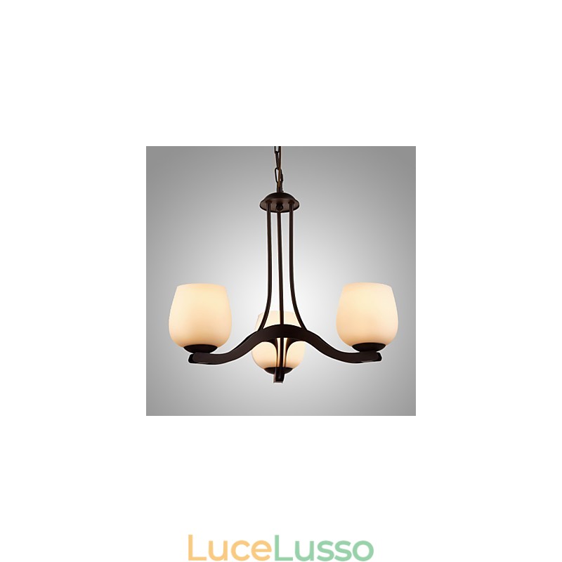 Lampadario in ferro dipinto con paralume in vetro Lampada classica a 3 teste