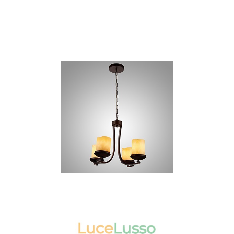 Lampadario in ferro dipinto con paralume in vetro Lampada classica a candela con 4 teste