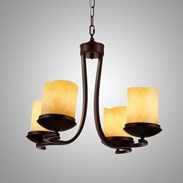 Lampadario in ferro dipinto con paralume in vetro Lampada classica a candela con 4 teste