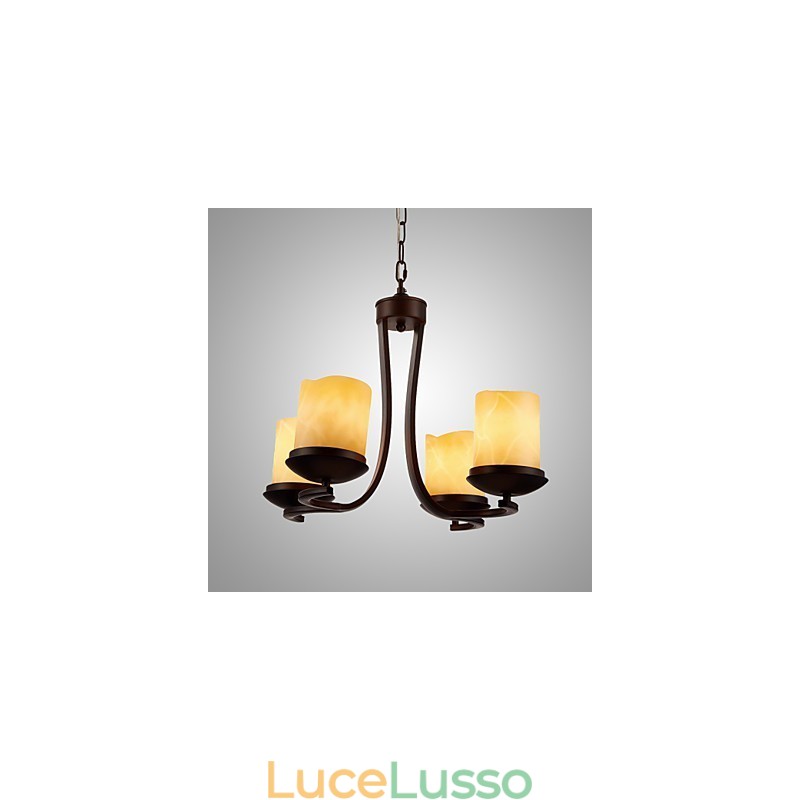Lampadario in ferro dipinto con paralume in vetro Lampada classica a candela con 4 teste