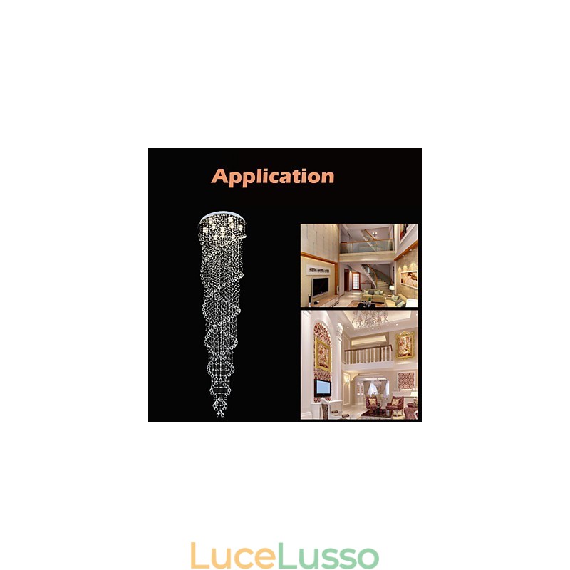 Lampadario a soffitto Lampada a sospensione Lampada a sospensione Apparecchi di illuminazione con cristallo K9 Doppia spirale
