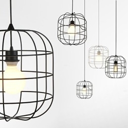 Mini lampada a sospensione artistica a gabbia per uccelli, 1 luce, finitura moderna, semplicità, metallo bianco nero, acciaio al carbonio, luce a goccia
