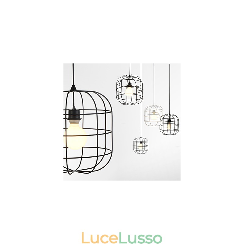 Mini lampada a sospensione artistica a gabbia per uccelli, 1 luce, finitura moderna, semplicità, metallo bianco nero, acciaio al carbonio, luce a goccia