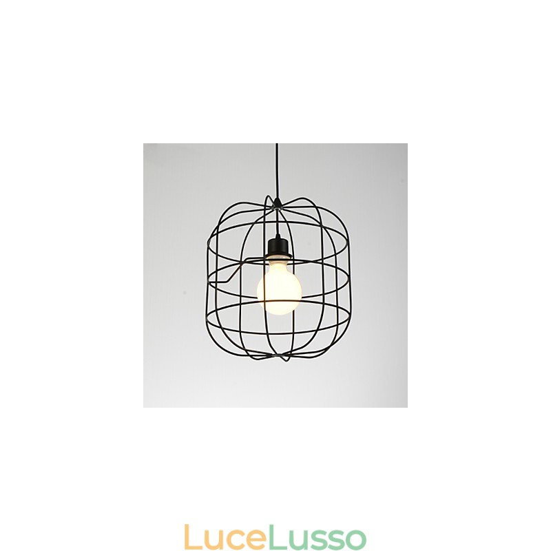 Mini lampada a sospensione artistica a gabbia per uccelli, 1 luce, finitura moderna, semplicità, metallo bianco nero, acciaio al carbonio, luce a goccia