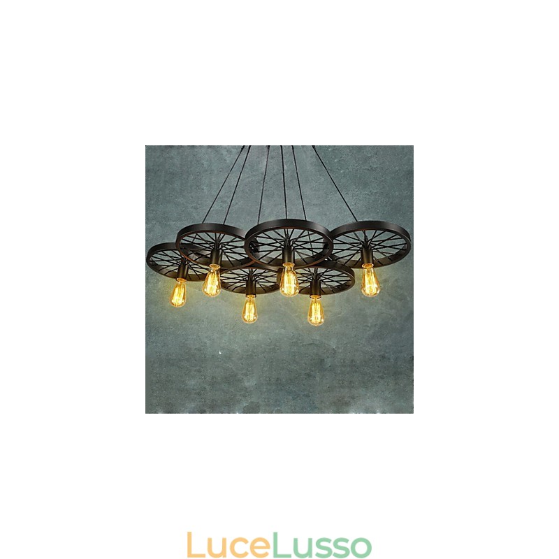 Lampadario a sospensione Loft Lampadario a ruota Rustico Vintage Retro Country Sala da pranzo Metallo+Pittura