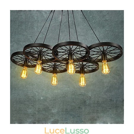 Lampadario a sospensione Loft Lampadario a ruota Rustico Vintage Retro Country Sala da pranzo Metallo+Pittura Lampadario a sospensione Loft Lampadario a ruota Rustico Vintage Retro Country Sala da pranzo Metallo+Pittura