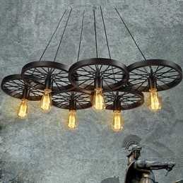 Lampadario a sospensione Loft Lampadario a ruota Rustico Vintage Retro Country Sala da pranzo Metallo+Pittura