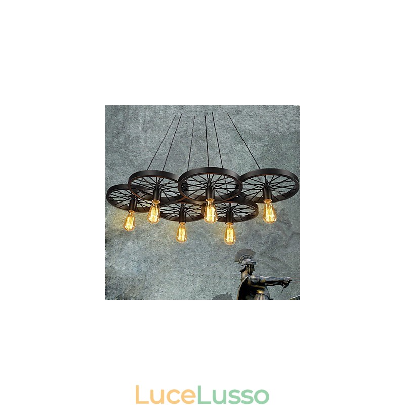 Lampadario a sospensione Loft Lampadario a ruota Rustico Vintage Retro Country Sala da pranzo Metallo+Pittura