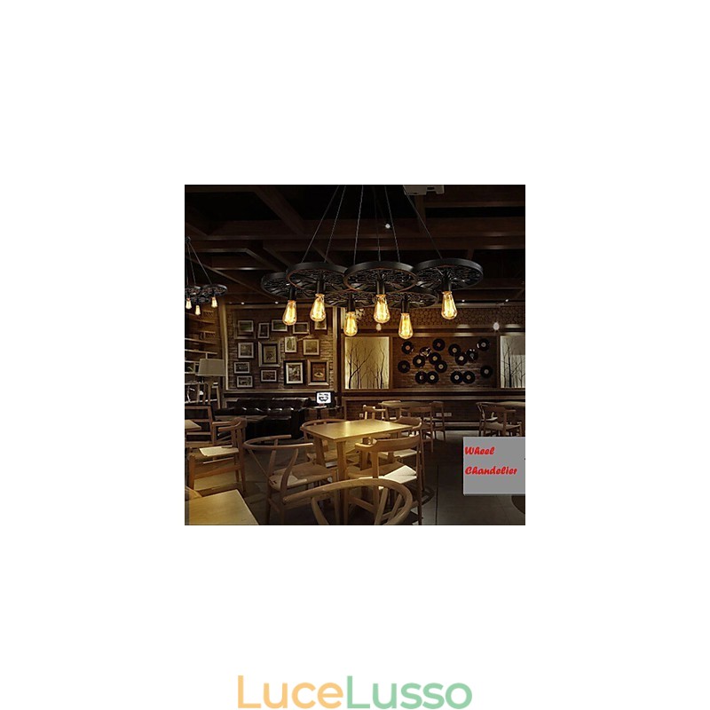 Lampadario a sospensione Loft Lampadario a ruota Rustico Vintage Retro Country Sala da pranzo Metallo+Pittura
