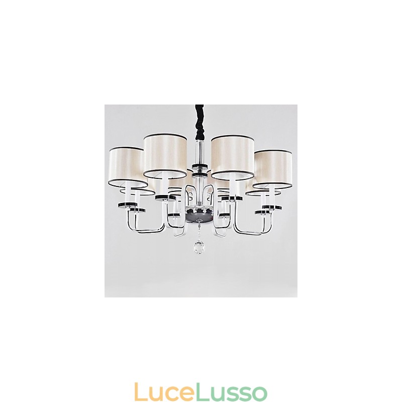 Lampadario moderno contemporaneo in metallo cromato e cristallo