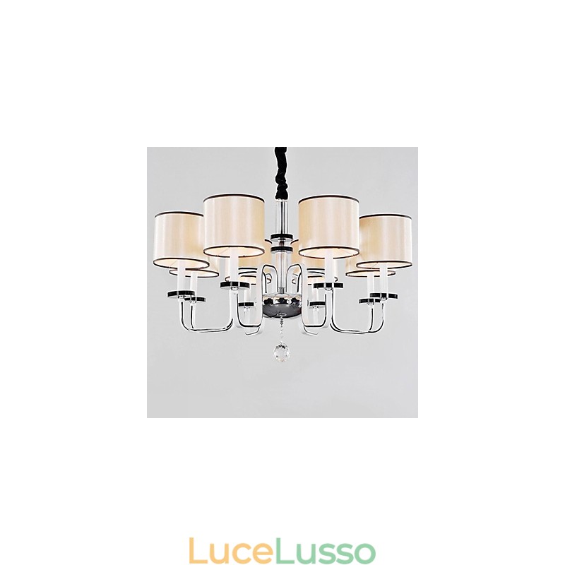 Lampadario moderno contemporaneo in metallo cromato e cristallo