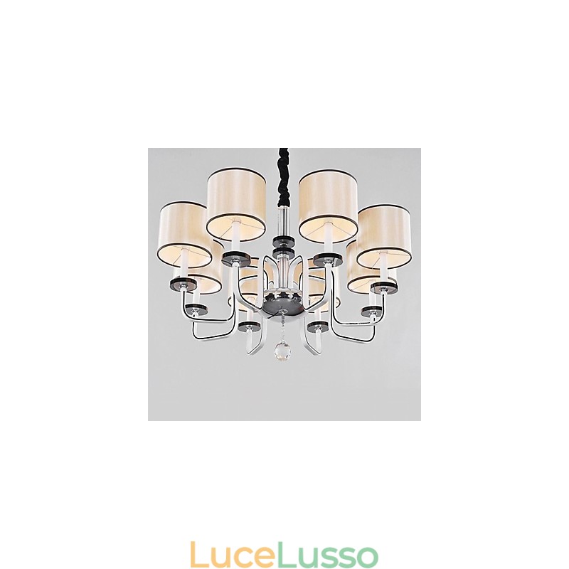 Lampadario moderno contemporaneo in metallo cromato e cristallo