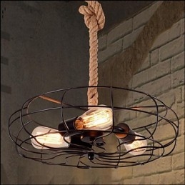 Lampadario con ventilatore industriale creativo in corda di ferro americano d'epoca