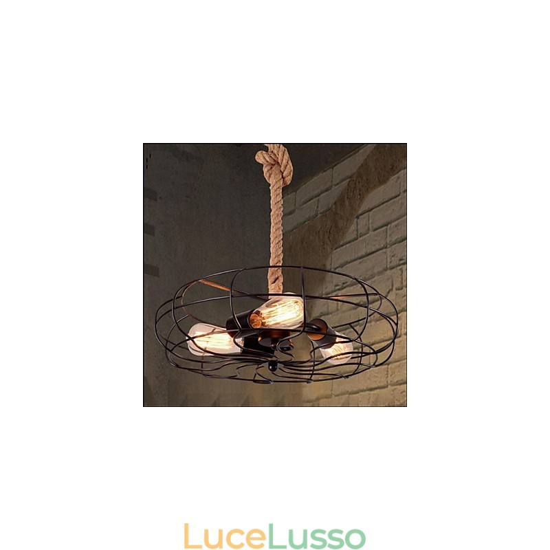 Lampadario con ventilatore industriale creativo in corda di ferro americano d'epoca