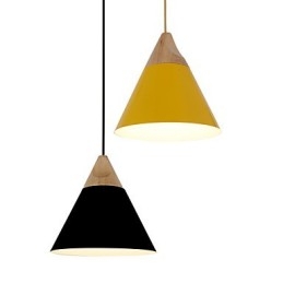 Mini lampada a sospensione artistica a cono 1 luce Modern Simplicity Finish Nero Bianco Giallo Alluminio e luce a goccia in legno