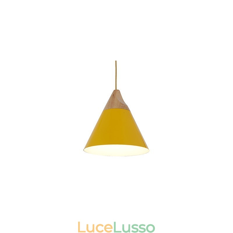 Mini lampada a sospensione artistica a cono 1 luce Modern Simplicity Finish Nero Bianco Giallo Alluminio e luce a goccia in legno