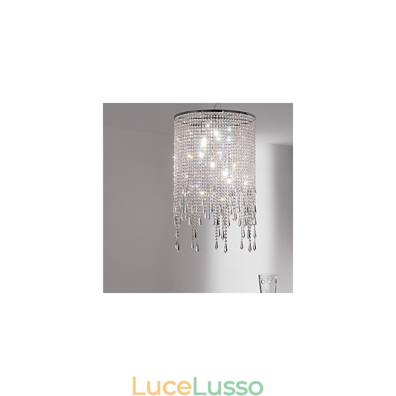 Lampada a sospensione moderna in metallo e cristallo contemporaneo