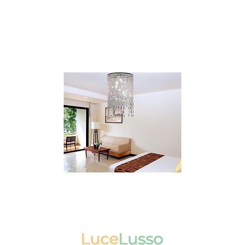 Lampada a sospensione moderna in metallo e cristallo contemporaneo