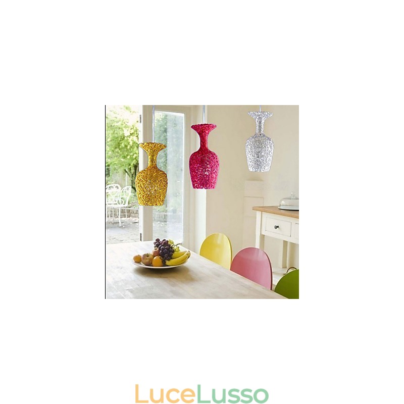 Lampadario in alluminio intrecciato con tre teste a forma di mela