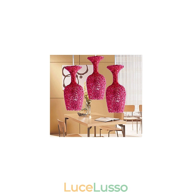 Lampadario in alluminio intrecciato con tre teste a forma di mela