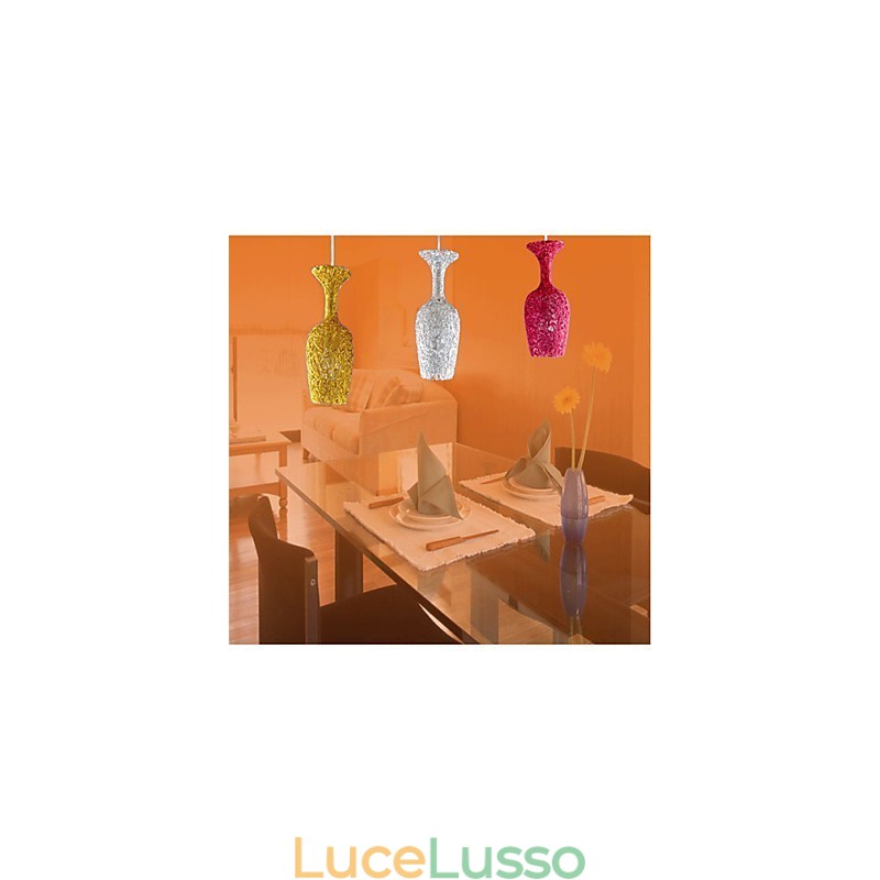 Lampadario in alluminio intrecciato con tre teste a forma di mela