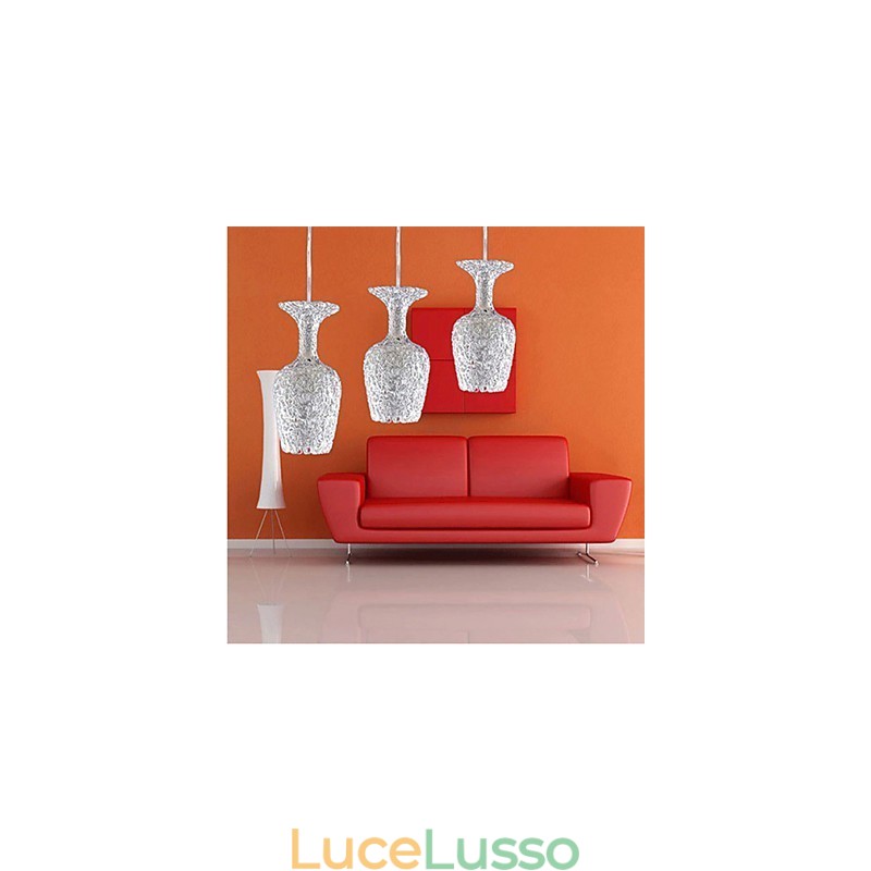 Lampadario in alluminio intrecciato con tre teste a forma di mela
