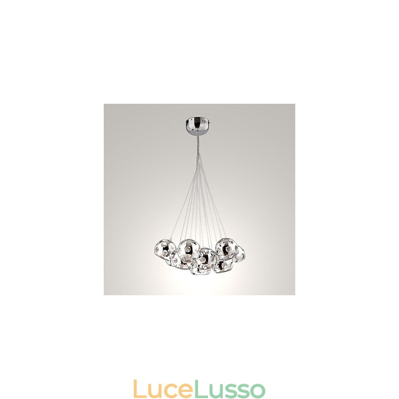 Lampada a sospensione moderna e contemporanea in metallo cromato a forma di globo