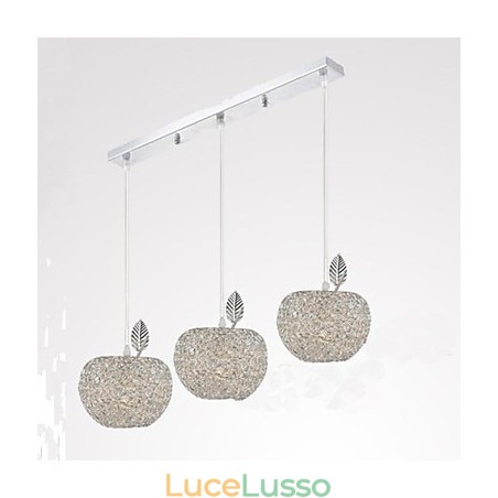 Lampadario in alluminio intrecciato con lampada a tre teste Apple Lampadario in alluminio intrecciato con lampada a tre teste Apple