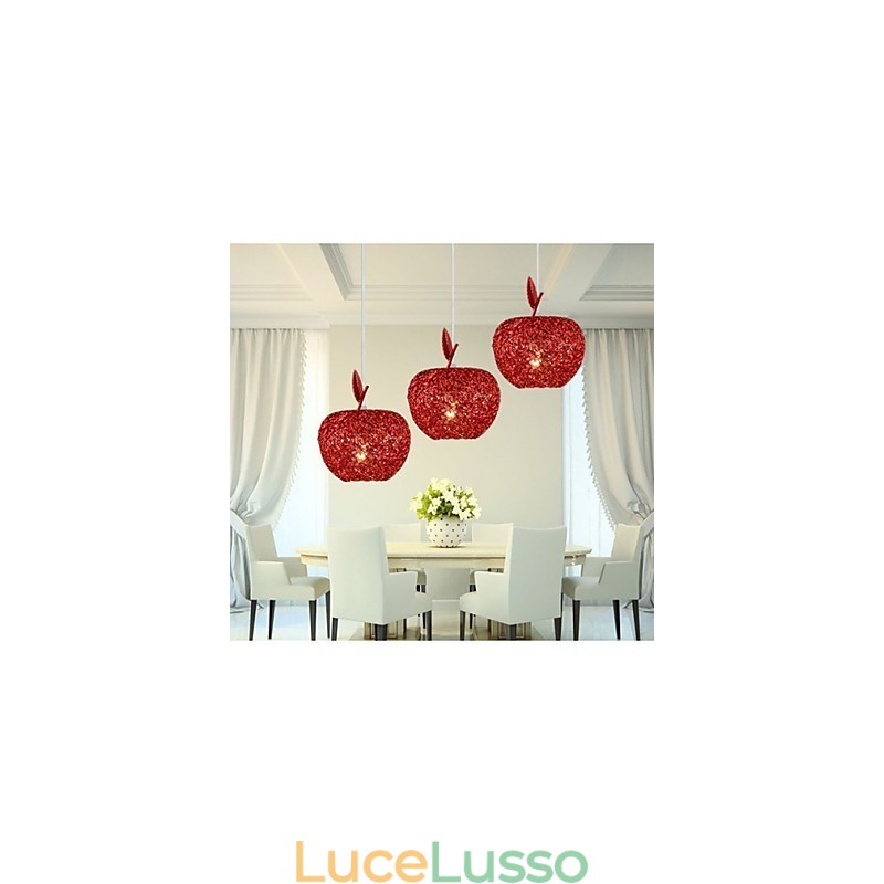 Lampadario in alluminio intrecciato con lampada a tre teste Apple