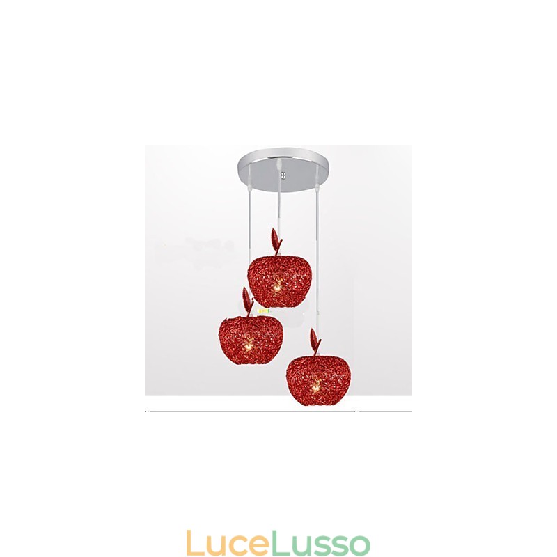 Lampadario in alluminio intrecciato con lampada a tre teste Apple A