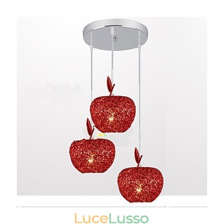 Lampadario in alluminio intrecciato con lampada a tre teste Apple A Lampadario in alluminio intrecciato con lampada a tre teste Apple A
