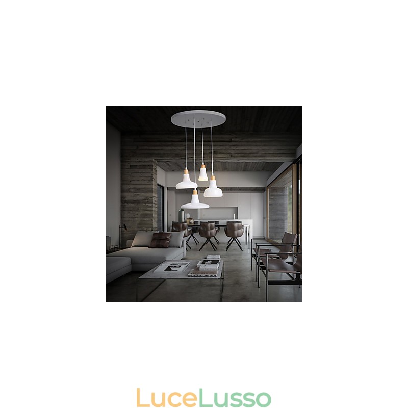 Lampada a sospensione creativa a 4 luci con paralume in ferro