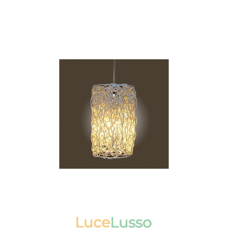 Lampada a sospensione moderna con testa singola in rattan intrecciato, stile rurale Cany