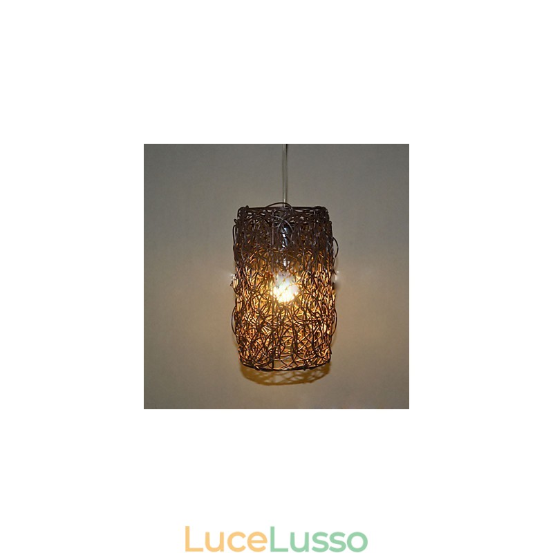 Lampada a sospensione moderna con testa singola in rattan intrecciato, stile rurale Cany
